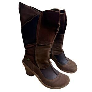 EL NATURALISTA Women's 39 US 8 Hippie Patchwork Suede Leather Heeled Boot Brown